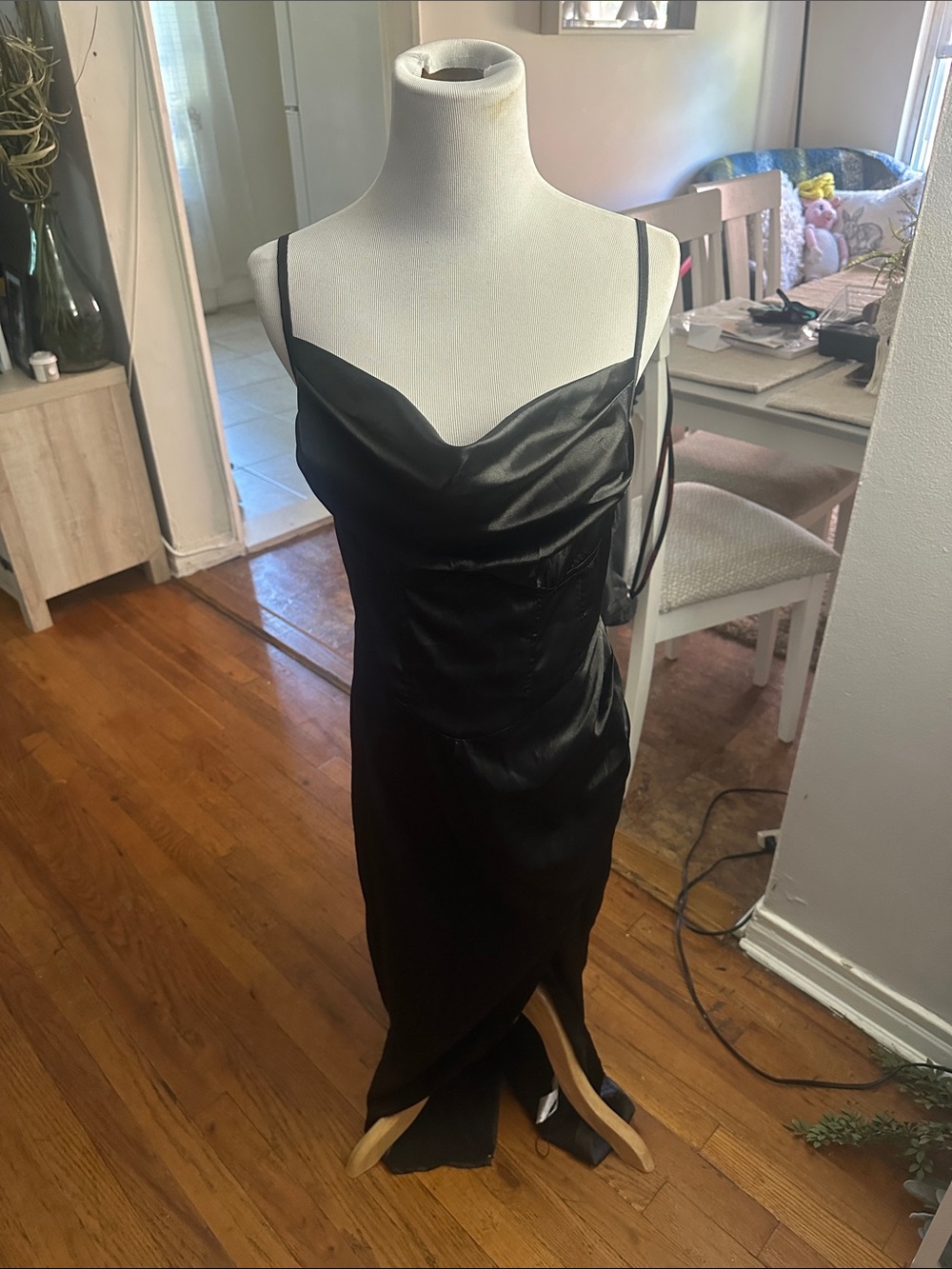 SHEIN Black Satin Cowl Neck Maxi Dress
